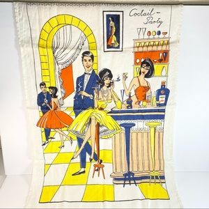 Vintage Linen MCM Cocktail Smoking Bar Tea Towel